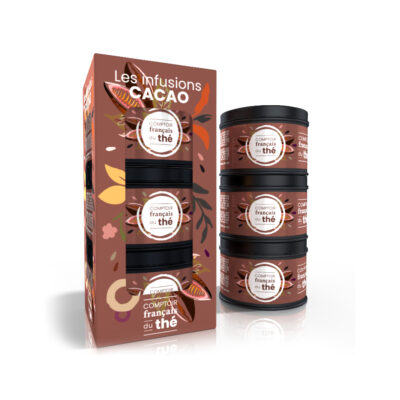 coffret infusions cacao trois boites metal nature rooibos sarrasin