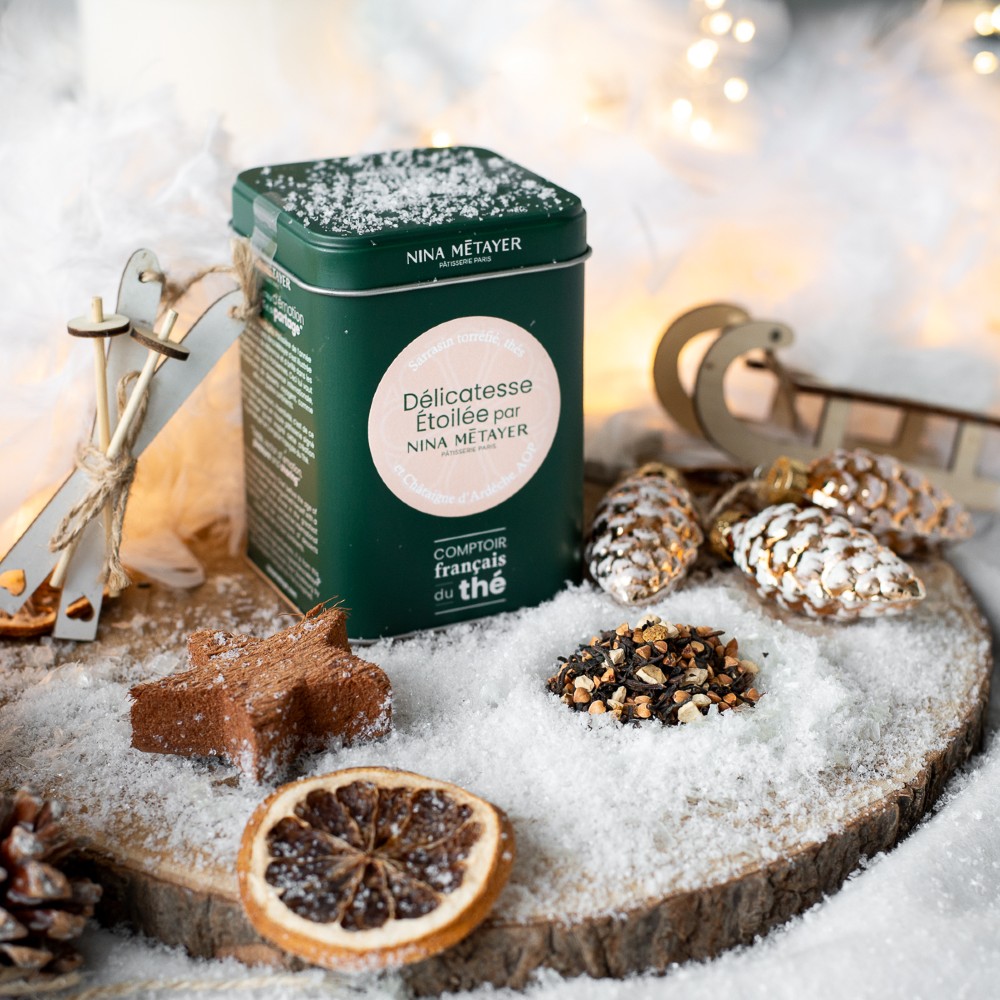 boite metal infusion delicatesse etoilee nina metayer table bois neige noel